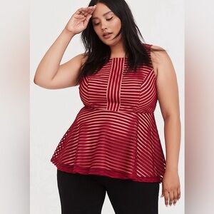 Torrid Red Stripe Peplum Top EUC